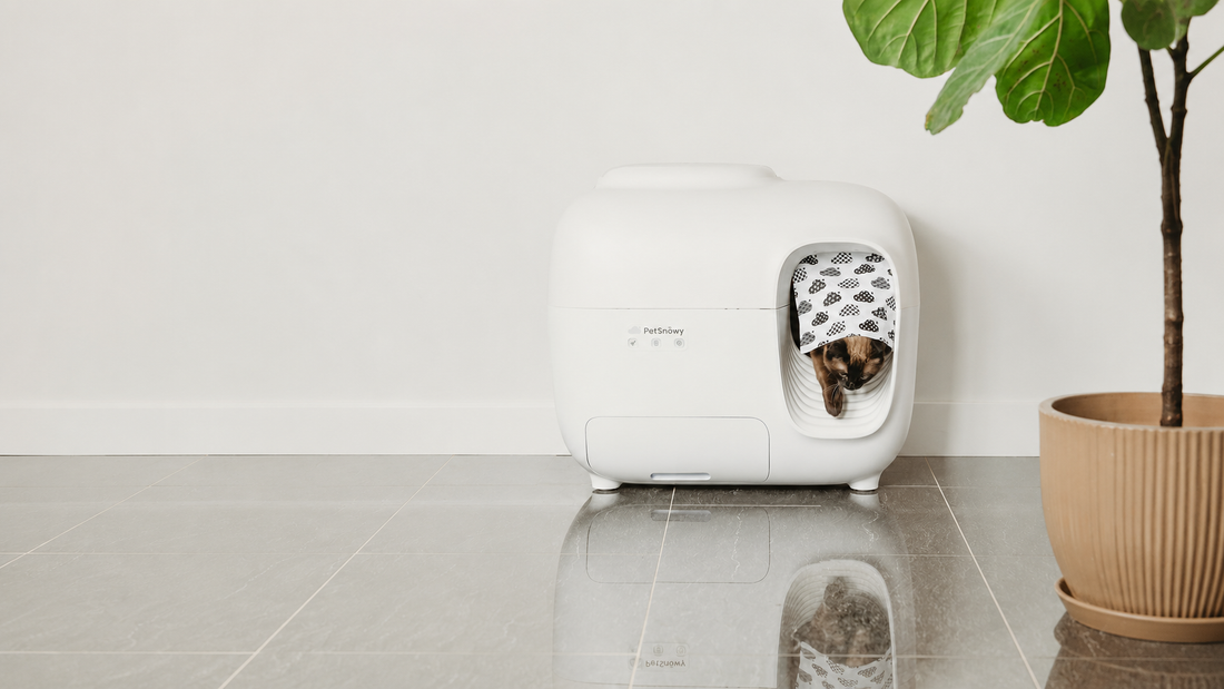 cat with petsnowy litter box during back to school