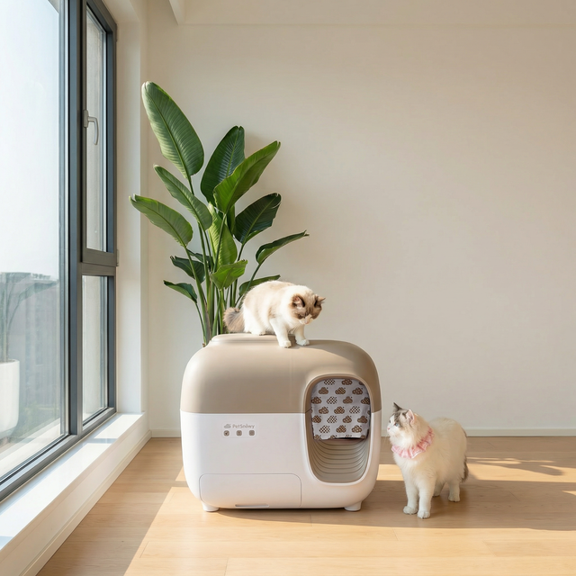 Clean cat litter box area with minimal odor and good air quality in a modern home