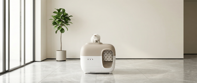 Cat near a litter box illustrating how increased urination frequency can be an early sign of FLUTD in cats