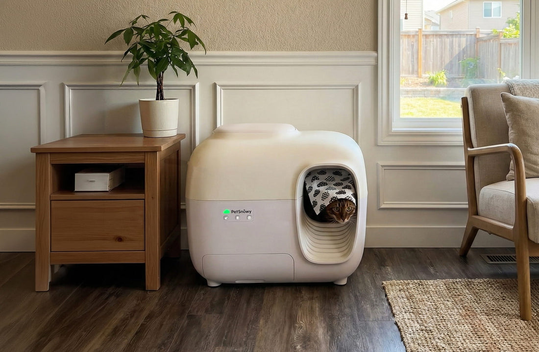 Smart pet care products in a clean home for a hands-free daily routine
