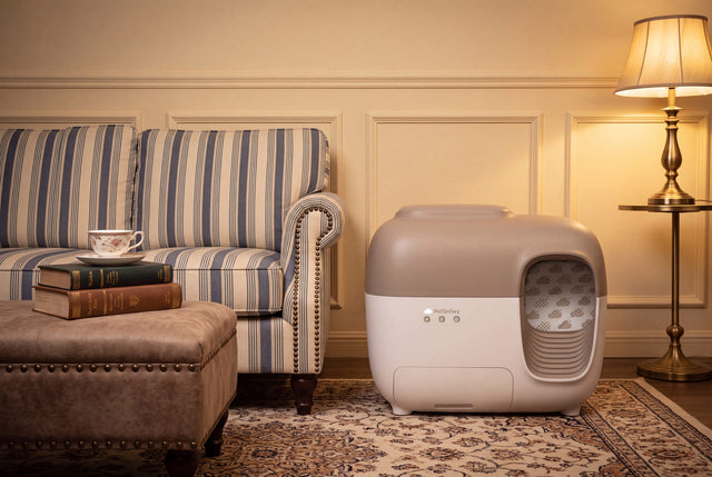 SNOW+ automatic litter box in a calm modern home